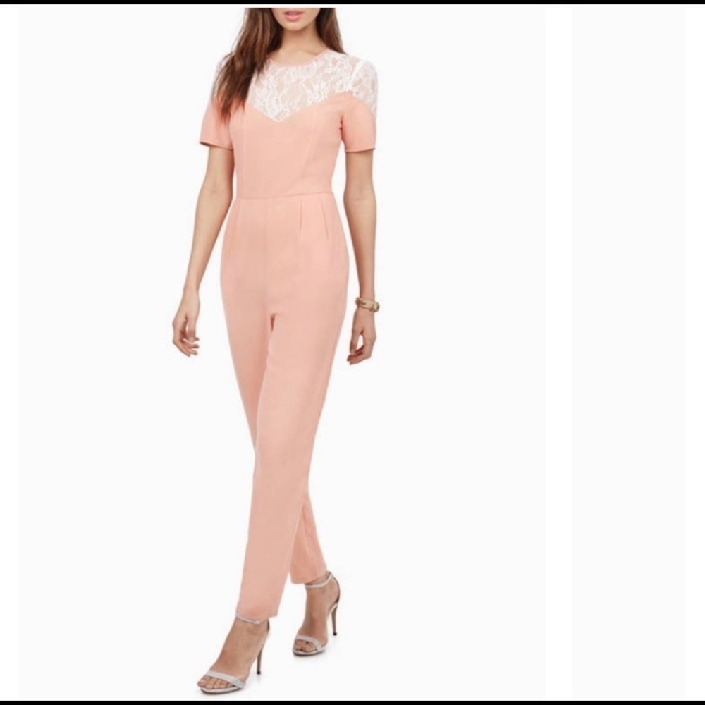 TOBI Blush and Ivory Lace Yoke Jumpsuit
